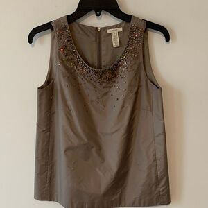 J Crew silk  Taupe Embellished Sleeveless Blouse beaded neck NWOT. Size 0